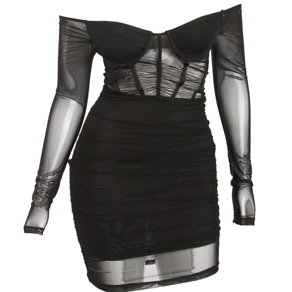Black Mesh Corset Style Mini Dress - Picture 1 of 7